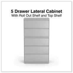 Alera 36 in. x 18.63 in. x 67.63 in. 5 Lateral File Drawer - Legal/Letter/A4/A5 Size - Light Gray
