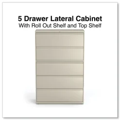 Alera 42 in. x 18.63 in. x 67.63 in. 5 Legal/Letter/A4/A5 Size Lateral File Drawers - Putty