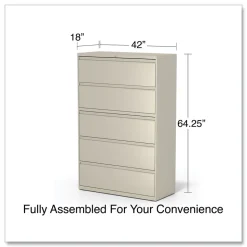 Alera 42 in. x 18.63 in. x 67.63 in. 5 Legal/Letter/A4/A5 Size Lateral File Drawers - Putty