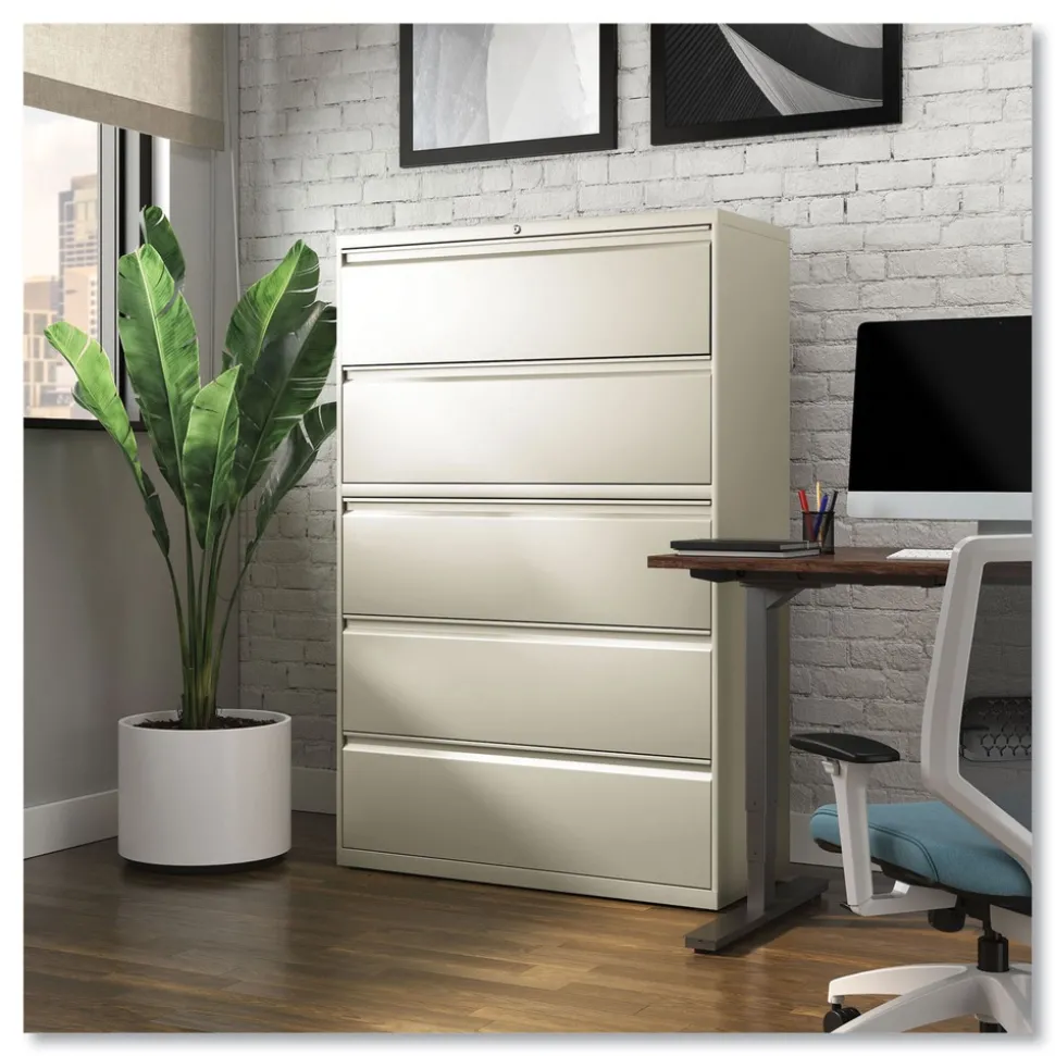 Alera 42 in. x 18.63 in. x 67.63 in. 5 Legal/Letter/A4/A5 Size Lateral File Drawers - Putty