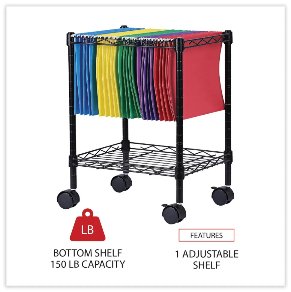 Alera 15.25 in. x 12.38 in. x 21 in. 1 Shelf 1 Bin Metal Compact File Cart for Side-to-Side Filing - Black