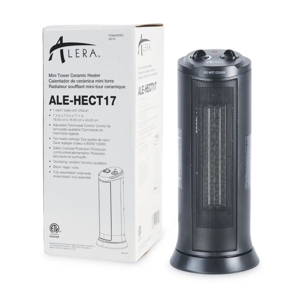 Alera 7.37 in. x 7.37 in. x 17.37 in. 1,500 Watts Mini Tower Ceramic Heater - Black
