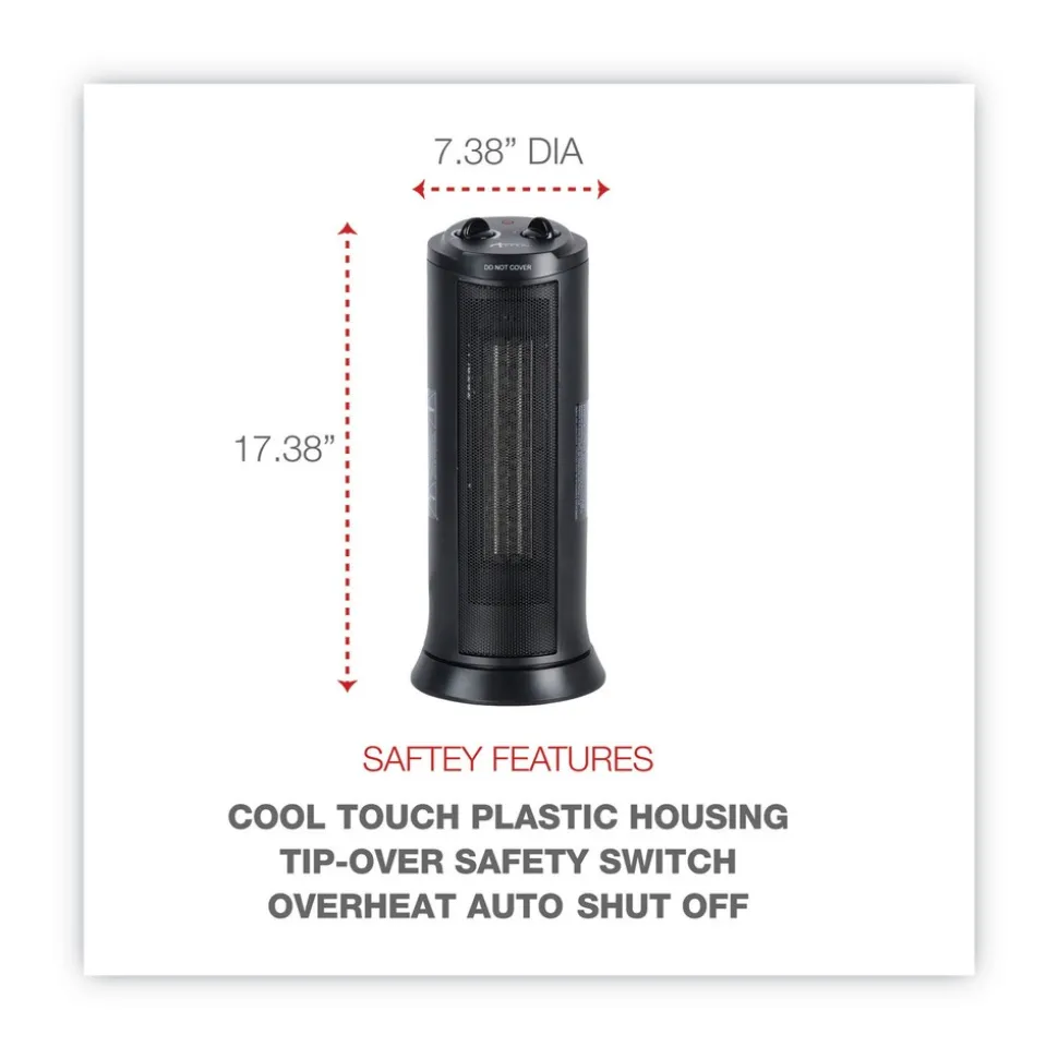 Alera 7.37 in. x 7.37 in. x 17.37 in. 1,500 Watts Mini Tower Ceramic Heater - Black