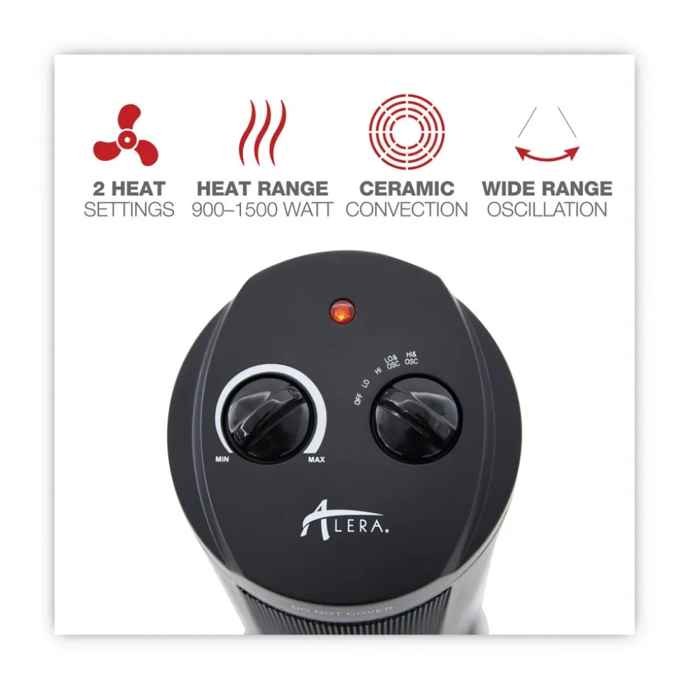 Alera 7.37 in. x 7.37 in. x 17.37 in. 1,500 Watts Mini Tower Ceramic Heater - Black