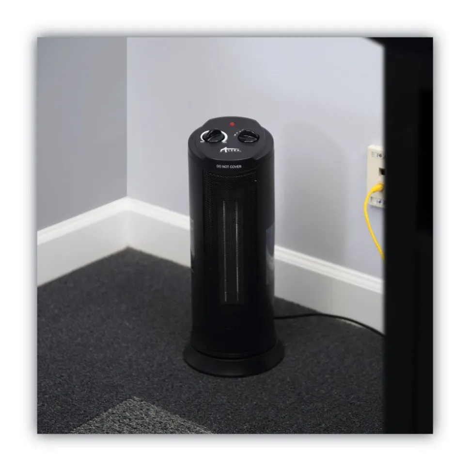 Alera 7.37 in. x 7.37 in. x 17.37 in. 1,500 Watts Mini Tower Ceramic Heater - Black