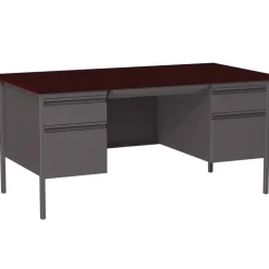 Alera 60 in. x 30 in. x 29.5 in. Double Pedestal Steel Desk - Mahogany/Charcoal/Charcoal Legs