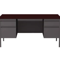 Alera 60 in. x 30 in. x 29.5 in. Double Pedestal Steel Desk - Mahogany/Charcoal/Charcoal Legs