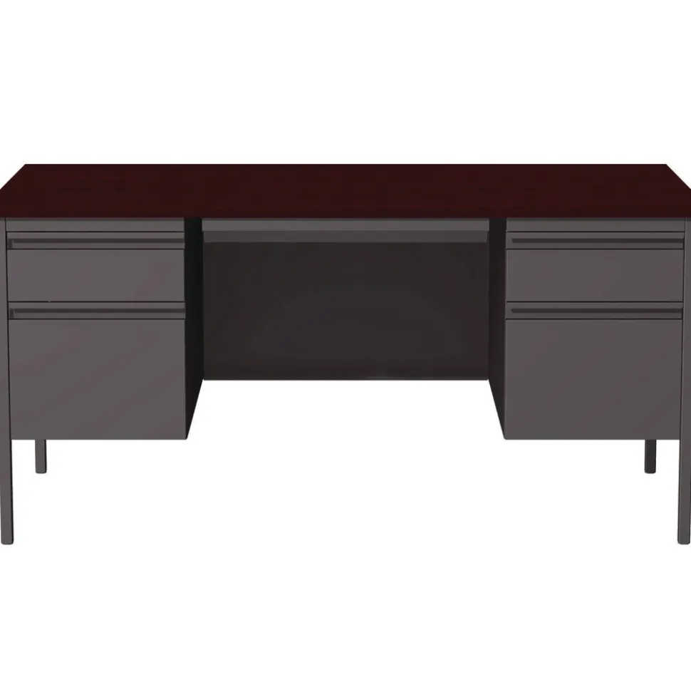 Alera 60 in. x 30 in. x 29.5 in. Double Pedestal Steel Desk - Mahogany/Charcoal/Charcoal Legs