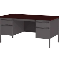 Alera 60 in. x 30 in. x 29.5 in. Double Pedestal Steel Desk - Mahogany/Charcoal/Charcoal Legs