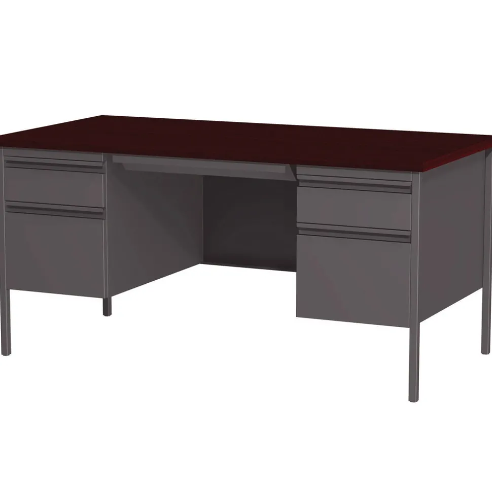 Alera 60 in. x 30 in. x 29.5 in. Double Pedestal Steel Desk - Mahogany/Charcoal/Charcoal Legs