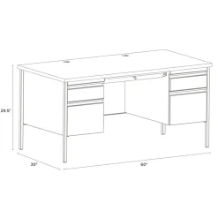 Alera 60 in. x 30 in. x 29.5 in. Double Pedestal Steel Desk - Mahogany/Charcoal/Charcoal Legs