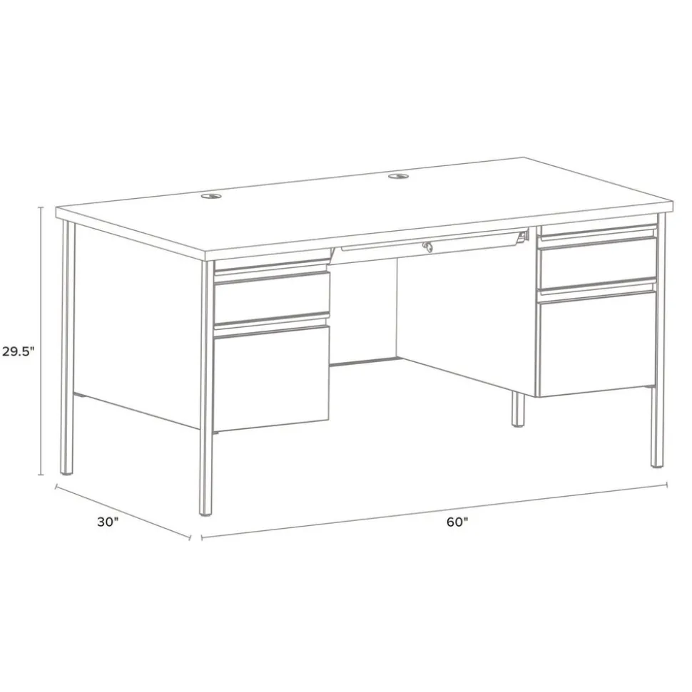 Alera 60 in. x 30 in. x 29.5 in. Double Pedestal Steel Desk - Mahogany/Charcoal/Charcoal Legs