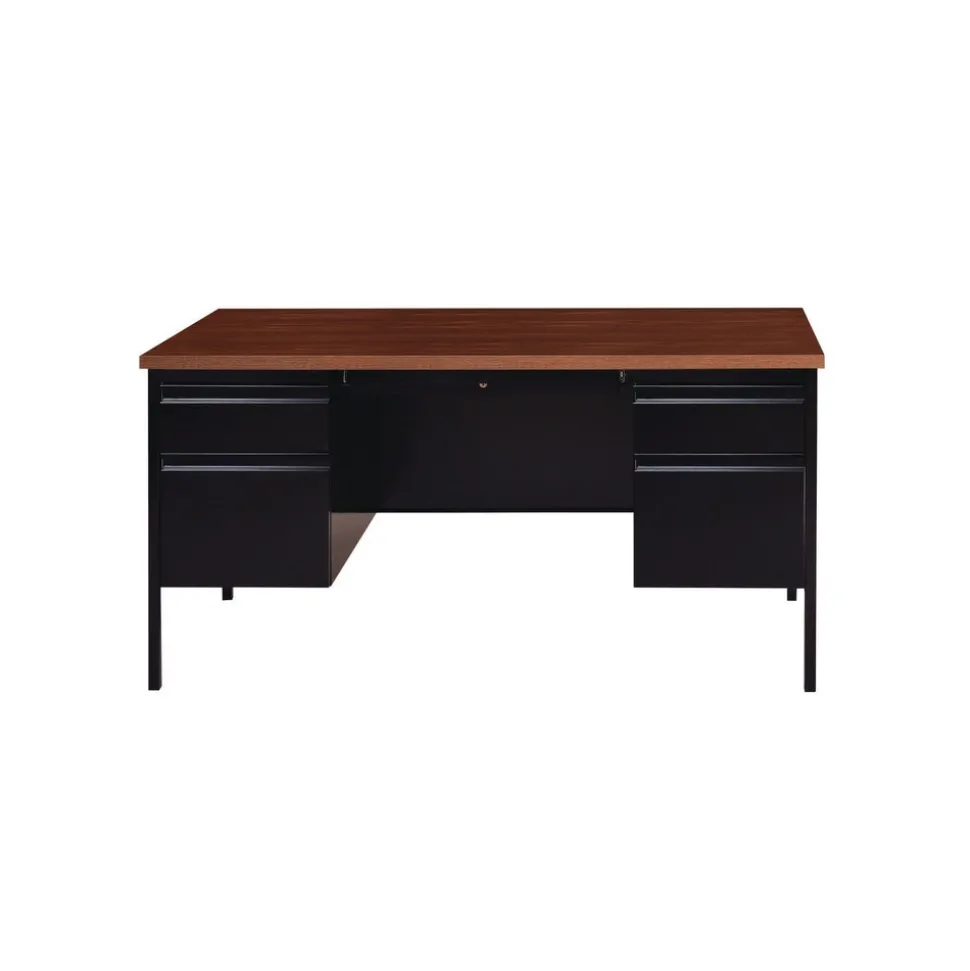 Alera 60 in. x 30 in. x 29.5 in. Double Pedestal Steel Desk - Mocha/Black/Black Legs