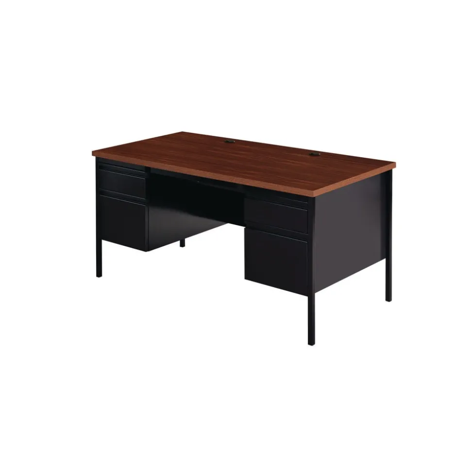 Alera 60 in. x 30 in. x 29.5 in. Double Pedestal Steel Desk - Mocha/Black/Black Legs