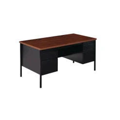 Alera 60 in. x 30 in. x 29.5 in. Double Pedestal Steel Desk - Mocha/Black/Black Legs