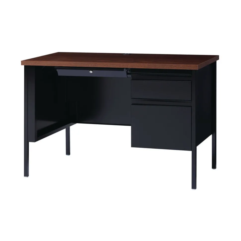 Alera 60 in. x 30 in. x 29.5 in. Double Pedestal Steel Desk - Mocha/Black/Black Legs