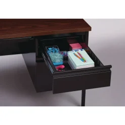 Alera 60 in. x 30 in. x 29.5 in. Double Pedestal Steel Desk - Mocha/Black/Black Legs