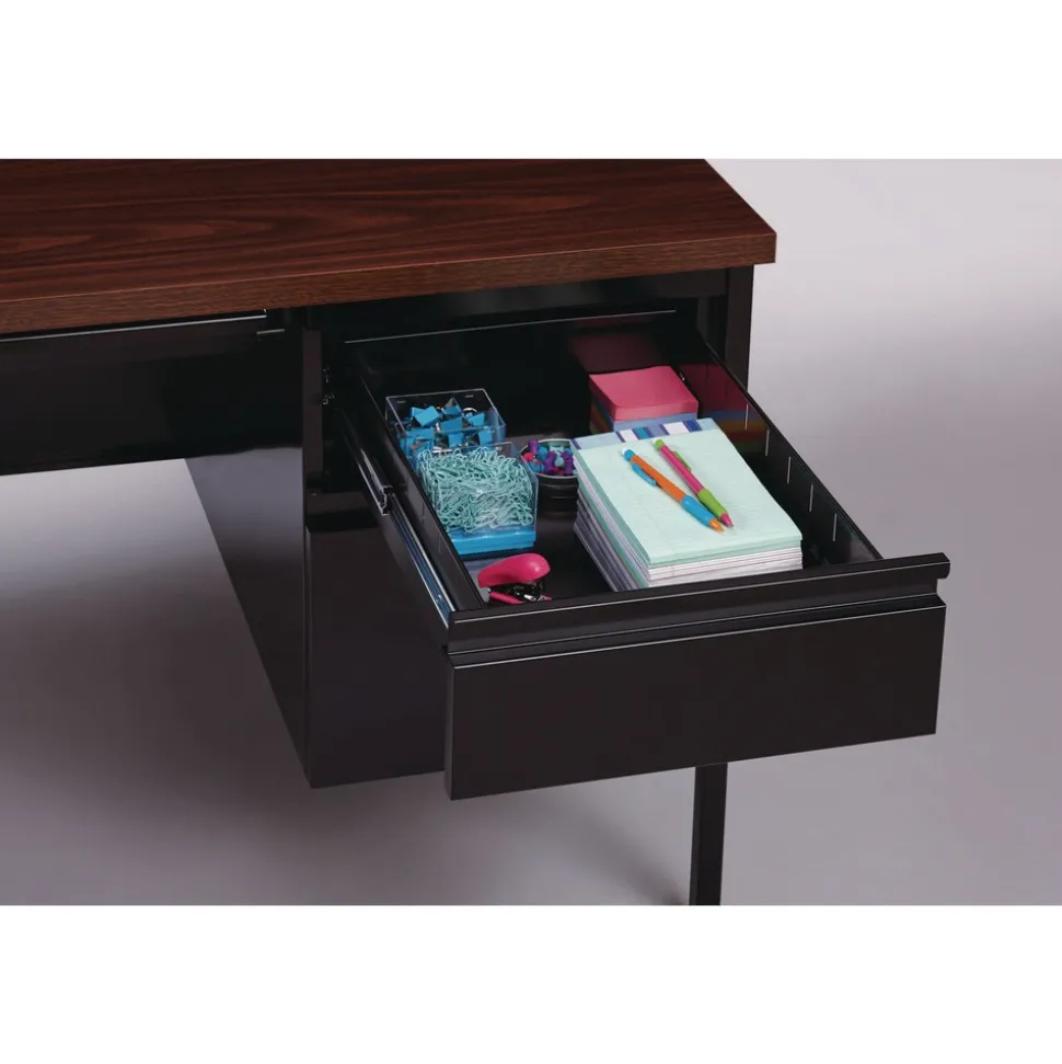 Alera 60 in. x 30 in. x 29.5 in. Double Pedestal Steel Desk - Mocha/Black/Black Legs