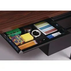 Alera 60 in. x 30 in. x 29.5 in. Double Pedestal Steel Desk - Mocha/Black/Black Legs