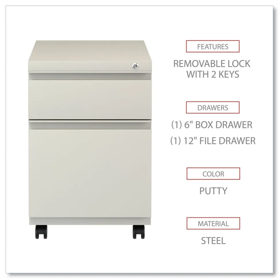 Alera 14.96 in. x 19.29 in. x 21.65 in. 2-Drawers: Box/File Legal/Letter Left or Right File Pedestal with Full-Length Pull - Putty