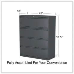 Alera 42 in. x 18.63 in. x 52.5 in. 4-Drawer Lateral File - Charcoal