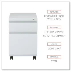 Alera 14.96 in. x 19.29 in. x 21.65 in. 2-Drawers: Box/File Legal/Letter Left or Right File Pedestal with Full-Length Pull - Light Gray