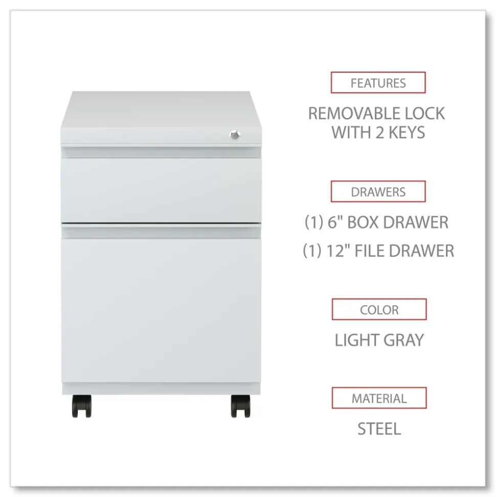 Alera 14.96 in. x 19.29 in. x 21.65 in. 2-Drawers: Box/File Legal/Letter Left or Right File Pedestal with Full-Length Pull - Light Gray