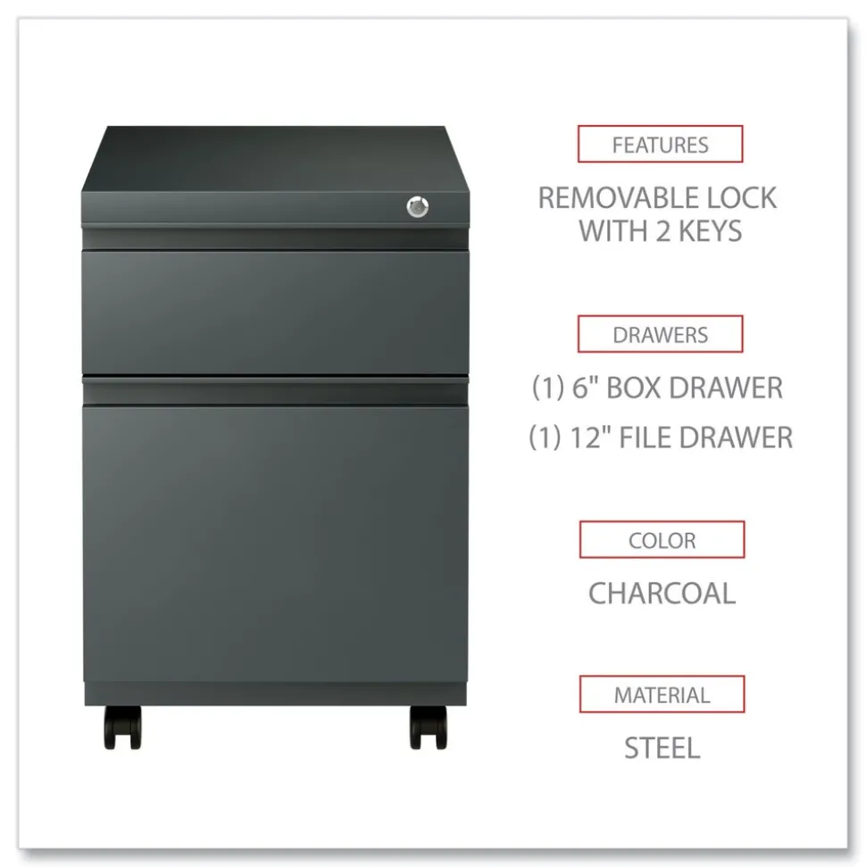 Alera 14.96 in. x 19.29 in. x 21.65 in. 2-Drawers: Box/File Legal/Letter Left or Right File Pedestal with Full-Length Pull - Charcoal