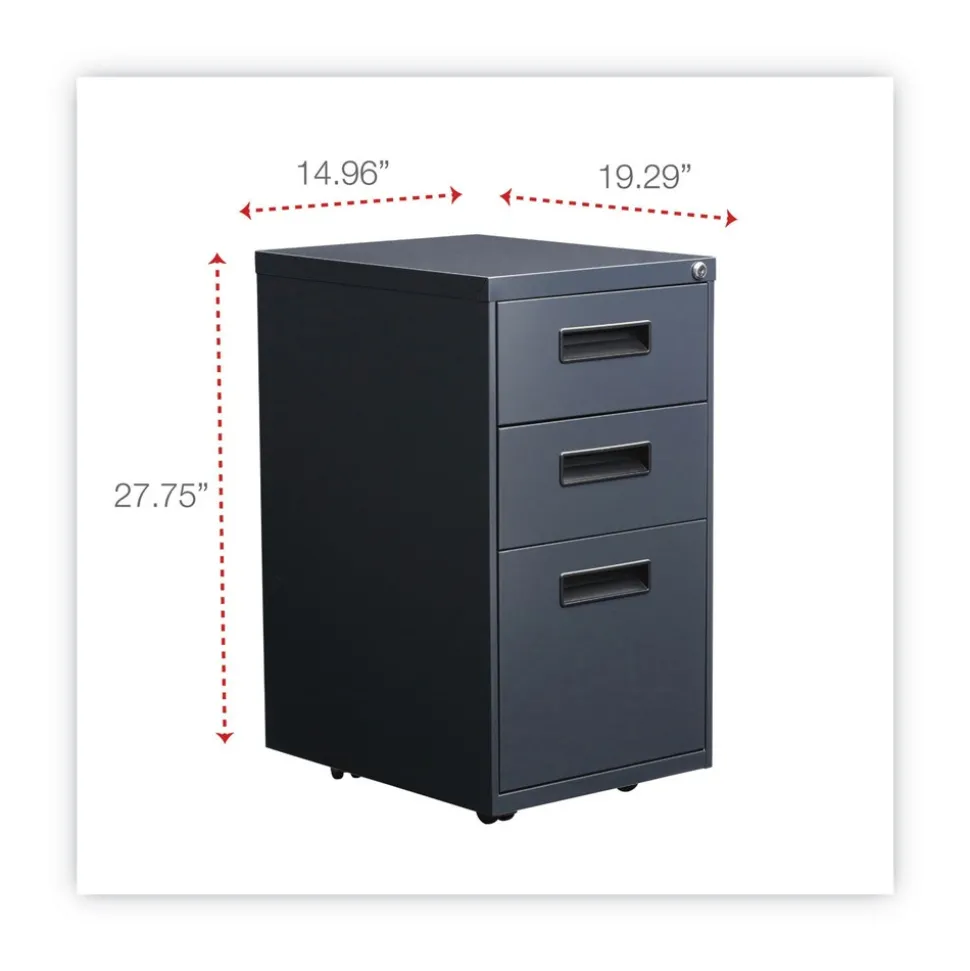 Alera 14.96 in. x 19.29 in. x 27.75 in. 3-Drawers: Box/Box/File Legal/Letter Left or Right File Pedestal - Charcoal
