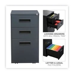 Alera 14.96 in. x 19.29 in. x 27.75 in. 3-Drawers: Box/Box/File Legal/Letter Left or Right File Pedestal - Charcoal