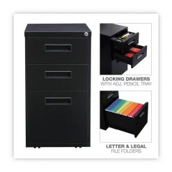 Alera 14.96 in. x 19.29 in. x 27.75 in. 3-Drawers: Box/Box/File Legal/Letter Left or Right File Pedestal - Black