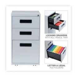 Alera 14.96 in. x 19.29 in. x 27.75 in. 3-Drawers: Box/Box/File Legal/Letter Left or Right File Pedestal - Light Gray