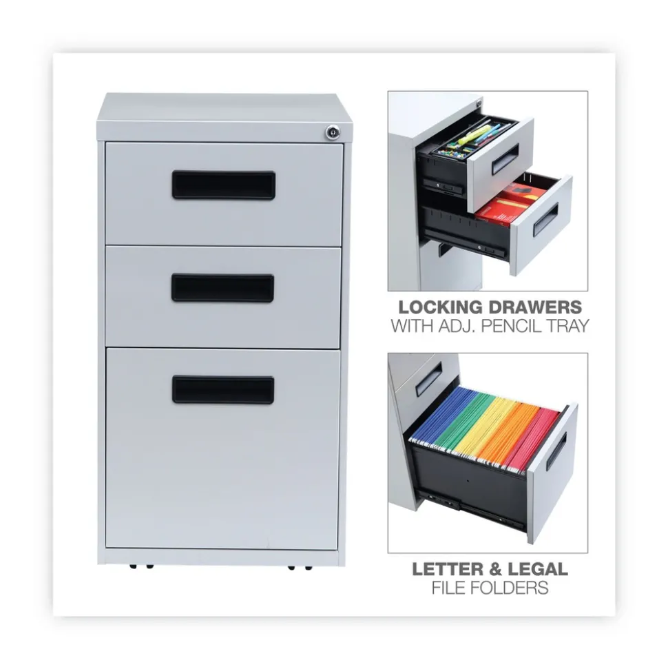 Alera 14.96 in. x 19.29 in. x 27.75 in. 3-Drawers: Box/Box/File Legal/Letter Left or Right File Pedestal - Light Gray