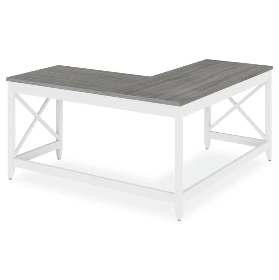Alera 58.27 in. x 58.27 in. x 29.53 in. L-Shaped Farmhouse Desk - Gray/White