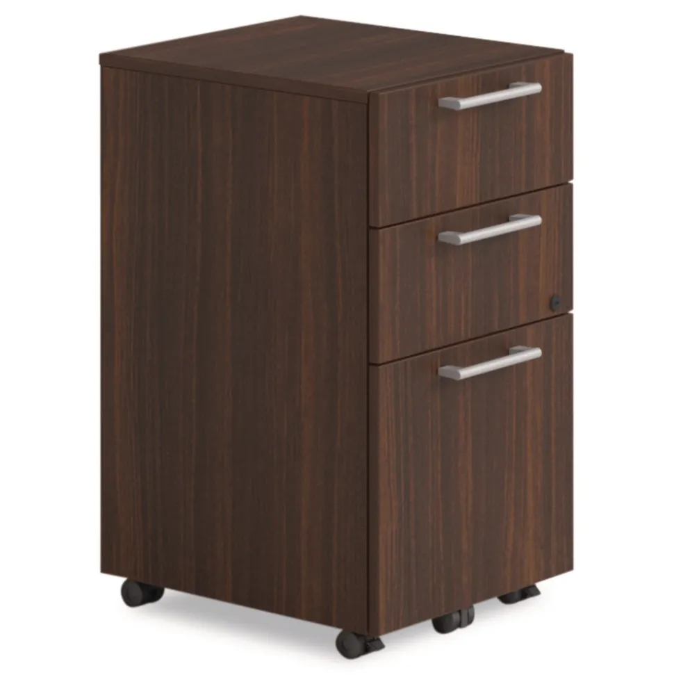 Alera 15 in. x 18 in. x 27 in. Seville Series 3-Drawer Legal File Mobile Pedestal - Mahogany
