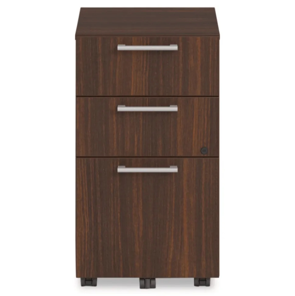 Alera 15 in. x 18 in. x 27 in. Seville Series 3-Drawer Legal File Mobile Pedestal - Mahogany