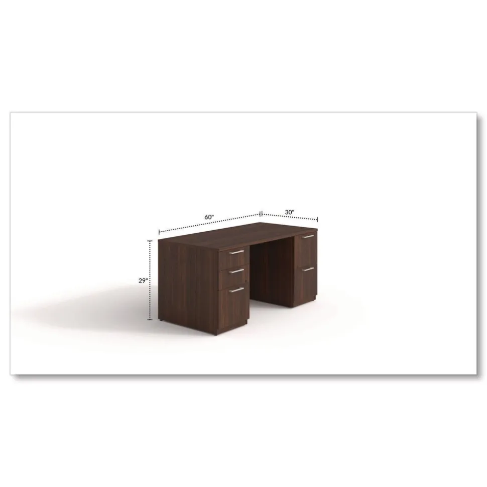 Alera 60 in. x 30 in. x 29 in. Seville Series Double Pedestal Desk - Mahogany