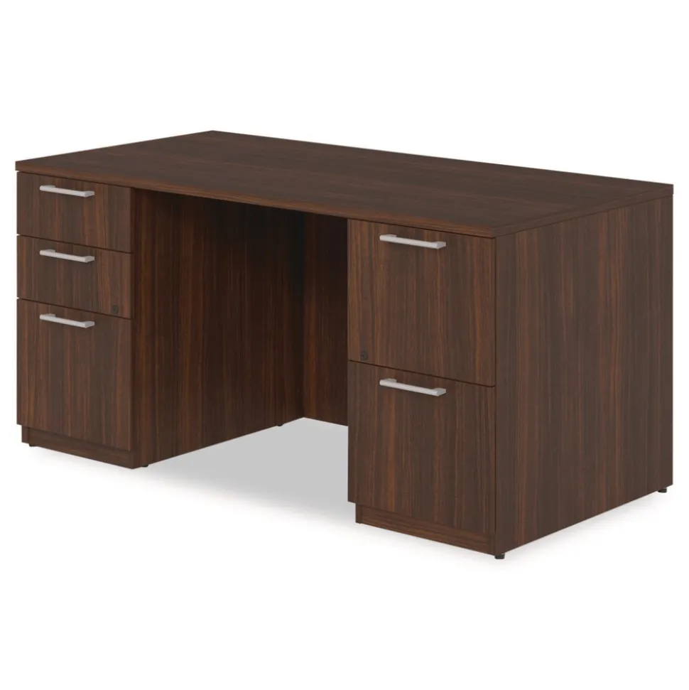 Alera 60 in. x 30 in. x 29 in. Seville Series Double Pedestal Desk - Mahogany