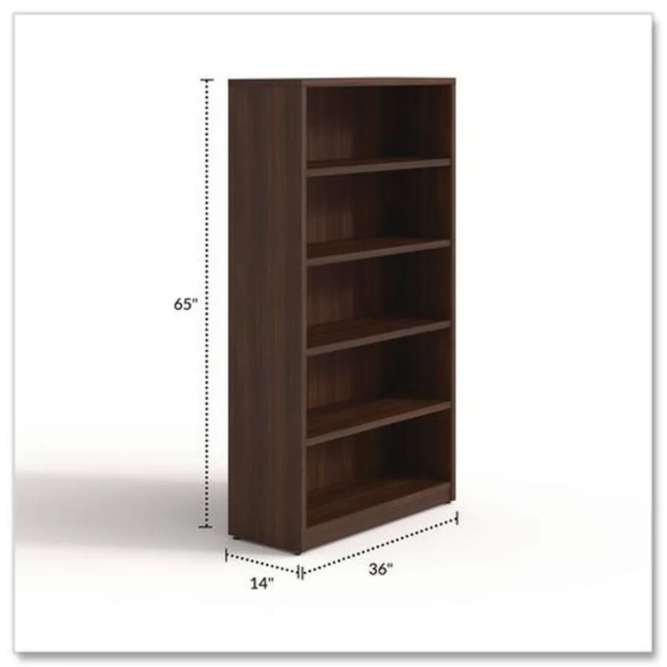 Alera 36 in. x 14 in. x 65 in. 5-Shelf Seville Bookcase - Mahogany
