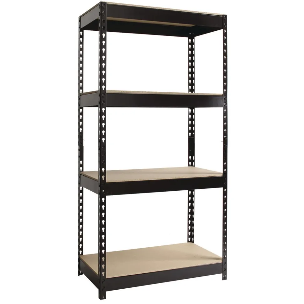 Alera 30 in. x 16 in. x 60 in. 4-Shelf Steel Shelving Unit with Particleboard Shelves - Black