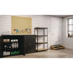 Alera 30 in. x 16 in. x 60 in. 4-Shelf Steel Shelving Unit with Particleboard Shelves - Black