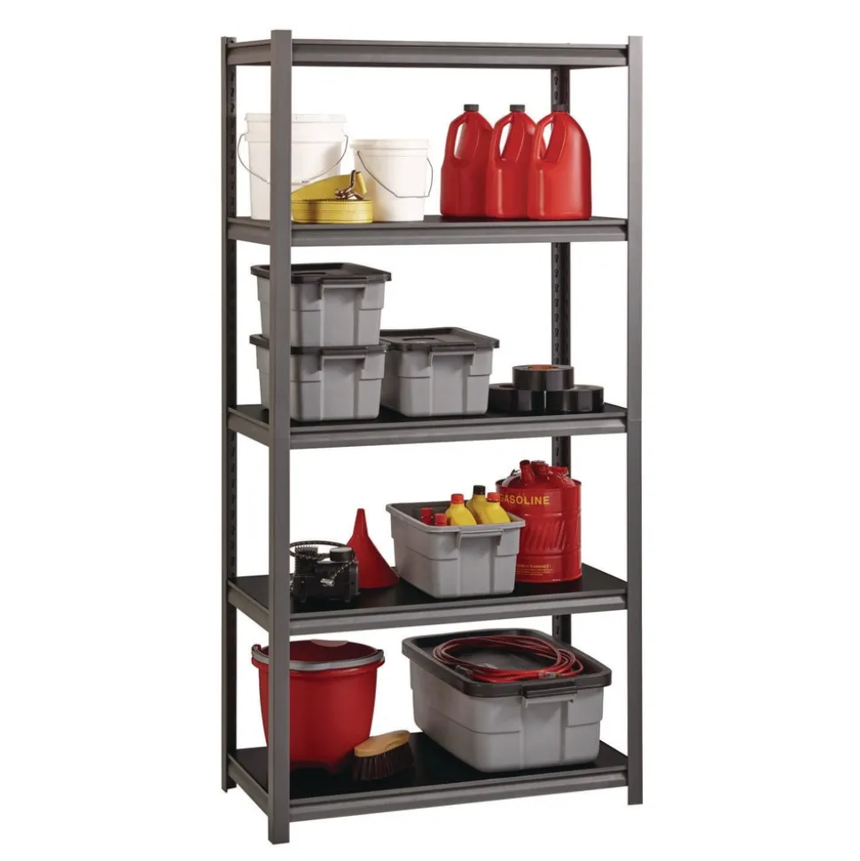Alera 36 in. x 18 in. x 72 in. 5-Shelf Steel Shelving Unit with Laminate Shelves - Black/Gun Metal Gray