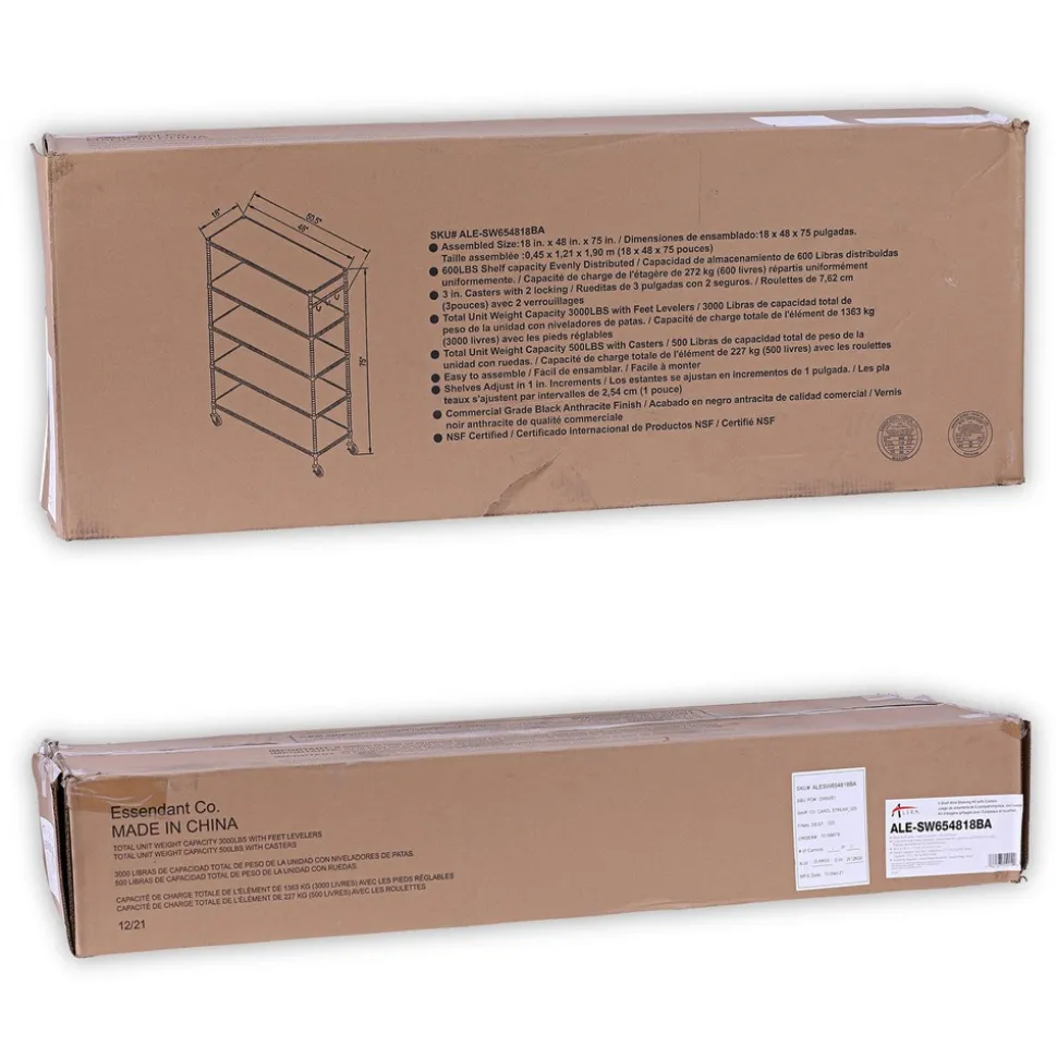 Alera 48 in. x 18 in. x 72 in. 5-Shelf Wire Shelving Kit with Casters and Shelf Liners - Black Anthracite