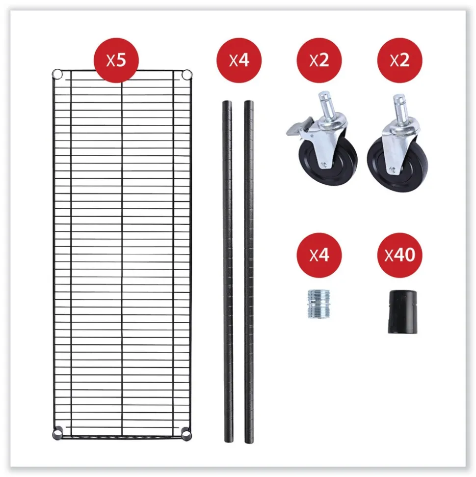 Alera 48 in. x 18 in. x 72 in. 5-Shelf Wire Shelving Kit with Casters and Shelf Liners - Black Anthracite