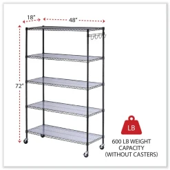 Alera 48 in. x 18 in. x 72 in. 5-Shelf Wire Shelving Kit with Casters and Shelf Liners - Black Anthracite