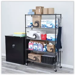 Alera 48 in. x 18 in. x 72 in. 5-Shelf Wire Shelving Kit with Casters and Shelf Liners - Black Anthracite