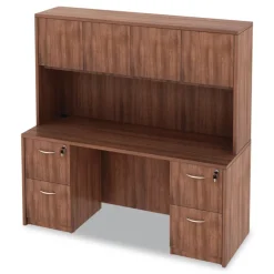 Alera 64.75 in. x 15 in. x 35.38 in. Valencia Series 4-Compartment Hutch with Doors - Modern Walnut