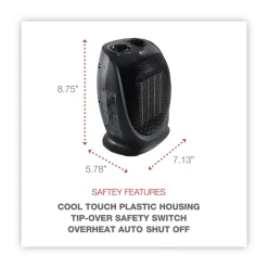 Alera 1500 W 7.12 in. x 5.87 in. x 8.75 in. Ceramic Heater - Black