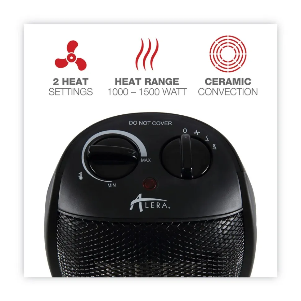 Alera 1500 W 7.12 in. x 5.87 in. x 8.75 in. Ceramic Heater - Black