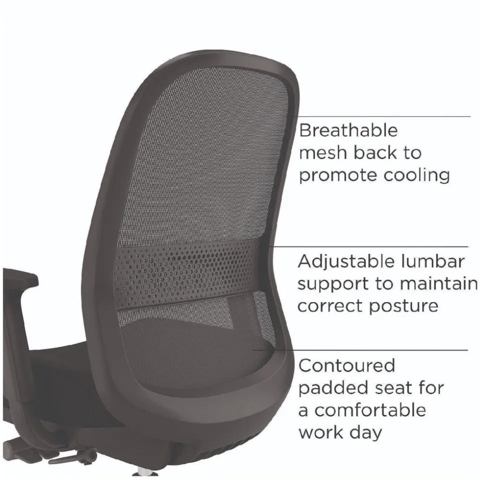 Alera ALEKP42BME17 Kempton 18.31 to 22.17 Seat Height Ergonomic Swivel Task Chair Supports Up to 275 lbs. - Black Seat/Back/Base